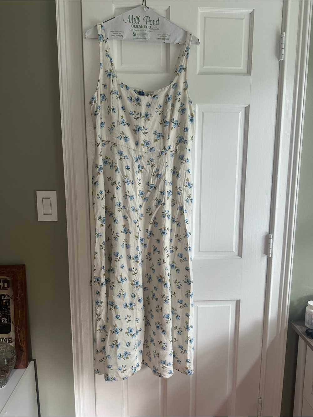Old Navy Cream Midi Dress with Blue Floral Print